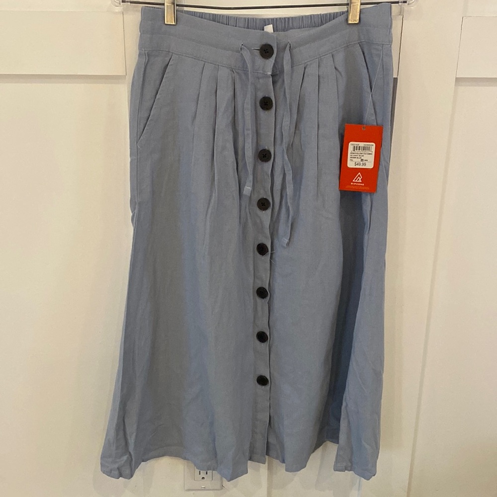 Light Blue Button-Front Midi Skirt